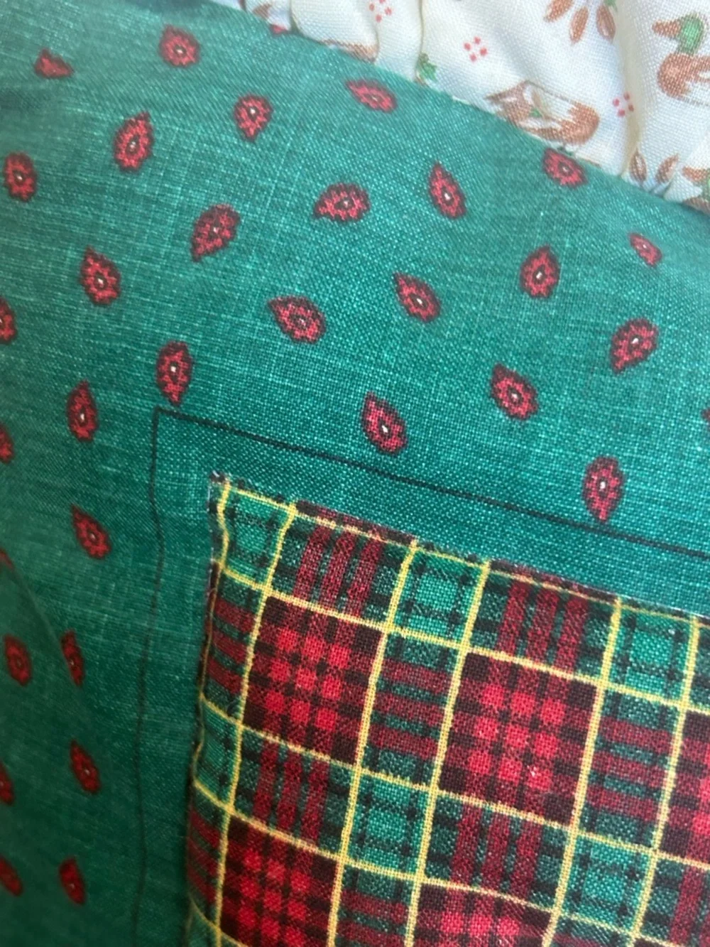 Vintage 1980's  Goose Christmas Handmade Pillow with Ducks on Edging Approx 22